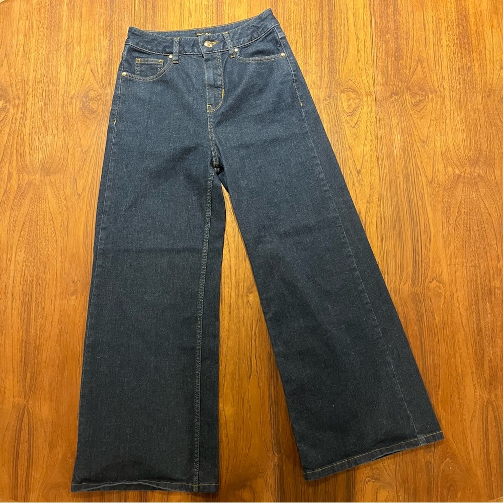 Massimo Dutti Blue Flare Pants with High-Rise Waist